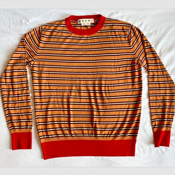 MARNI WOOL / COTTON FINE KNIT STRIPE SWEATER. SIZE - 48 / MEDIUM - Picture 1 of 3